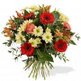 Fleurs anniversaire en bouquet  pour un joyeux anniversaire - livraison gratuite -  bouquet orange, jaune et rouge Craquant