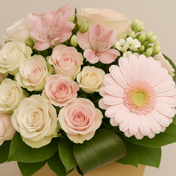 Fleurs deuil, deces et enterrement Nancy par fleuriste Interflora : bouquet de fleurs rose Secret