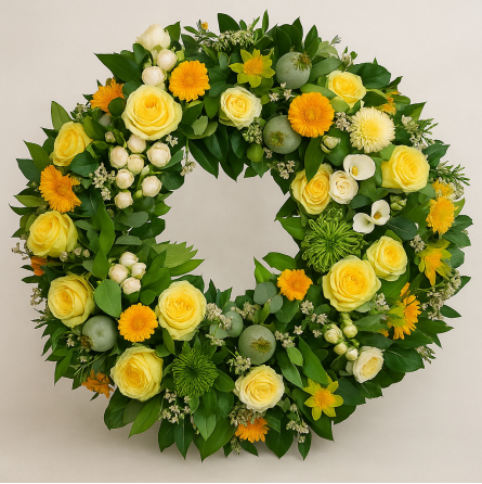 Fleurs deuil, deces et enterrement Nancy par fleuriste Interflora : Clarté, couronne de fleurs rayonnante. Fleurs deuil, deces et enterrement Nancy par fleuriste Interflora : Clarté, couronne de fleurs rayonnante.