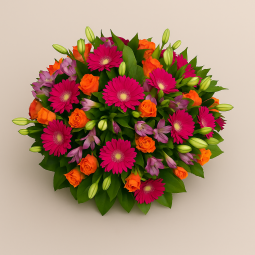 Fleurs deuil, deces et enterrement Nancy par fleuriste Interflora  Cerise, coussin rond de fleurs colorés