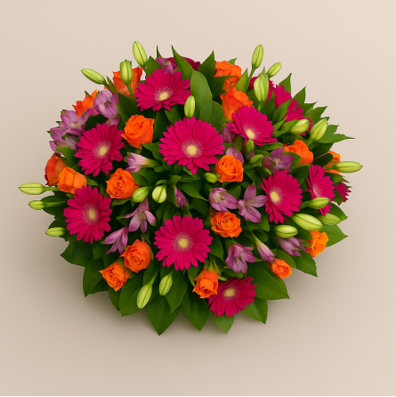 Fleurs deuil, deces et enterrement Nancy par fleuriste Interflora Cerise, coussin rond de fleurs colorés Fleurs deuil, deces et enterrement Nancy par fleuriste Interflora Cerise, coussin rond de fleurs colorés