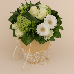 Fleurs deuil, deces et enterrement Nancy par fleuriste Interflora : bouquet bulle rond de fleurs blanches Colombe