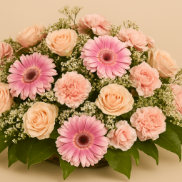 Fleurs deuil, deces et enterrement Nancy par fleuriste Interflora : Coupe ronde de fleurs variées Astrid