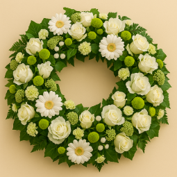 Fleurs deuil, deces et enterrement Nancy par fleuriste Interflora : Pure, couronne de fleurs blanches.