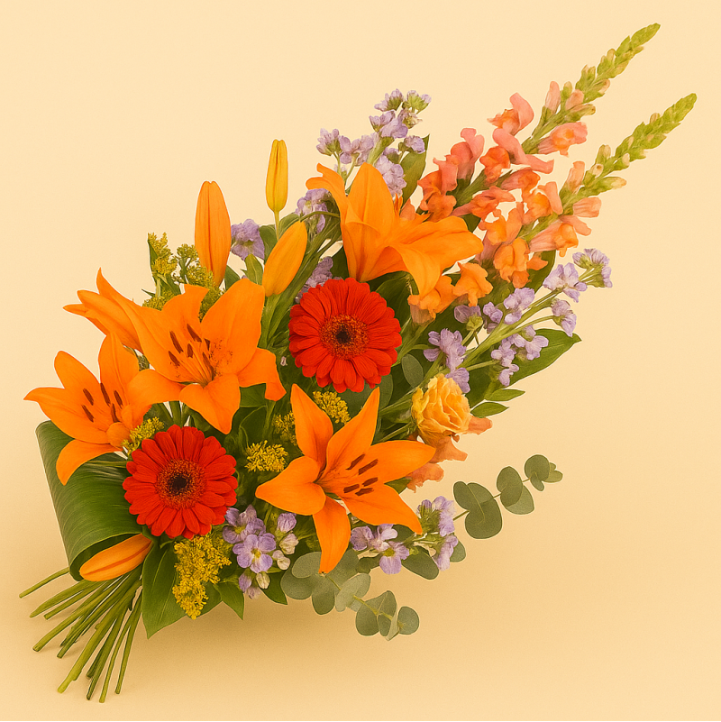 Fleurs deuil, deces et enterrement Nancy par fleuriste Interflora  gerbe à la main