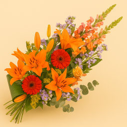 Fleurs deuil, deces et enterrement Nancy par fleuriste Interflora  gerbe à la main