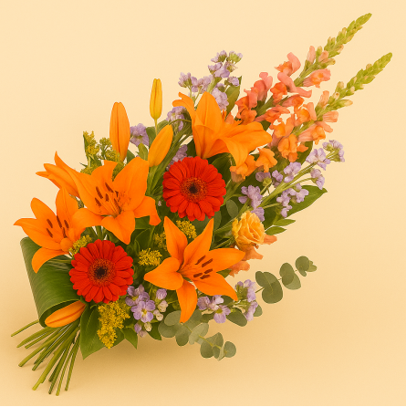 Fleurs deuil, deces et enterrement Nancy par fleuriste Interflora  gerbe à la main