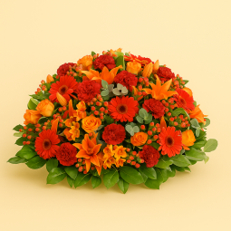 Fleurs deuil, deces et enterrement Vandoeuvre  par fleuriste Interflora  hélé, coussin rond de fleurs cérémonie