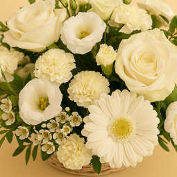 Fleurs deuil, deces et enterrement Laxou par fleuriste Interflora  panier de fleurs blanches