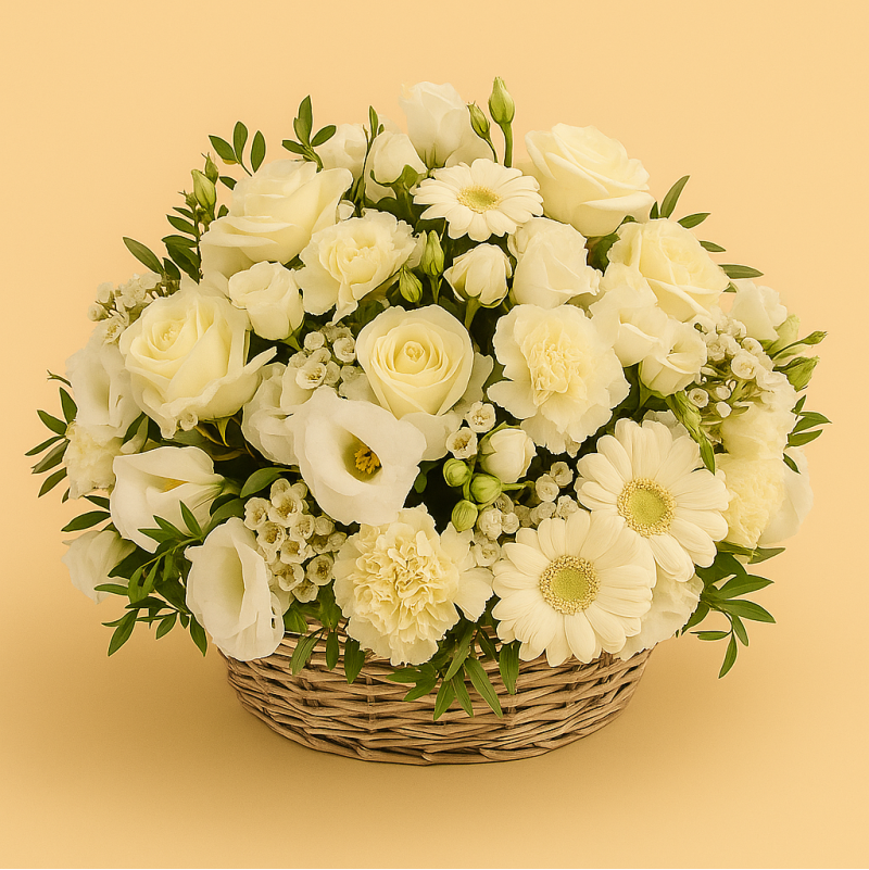 Fleurs deuil, deces et enterrement Nancy par fleuriste Interflora  panier de fleurs blanches