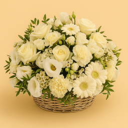 Fleurs deuil, deces et enterrement Nancy par fleuriste Interflora  panier de fleurs blanches