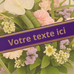 Ruban funéraire personnalisé violet satiné avec texte doré – Rue des Fleurs Nancy