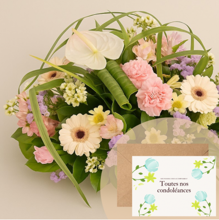 Fleurs deuil, deces et enterrement Nancy par fleuriste Interflora Coussin rond Méline Fleurs deuil, deces et enterrement Nancy par fleuriste Interflora Coussin rond Méline