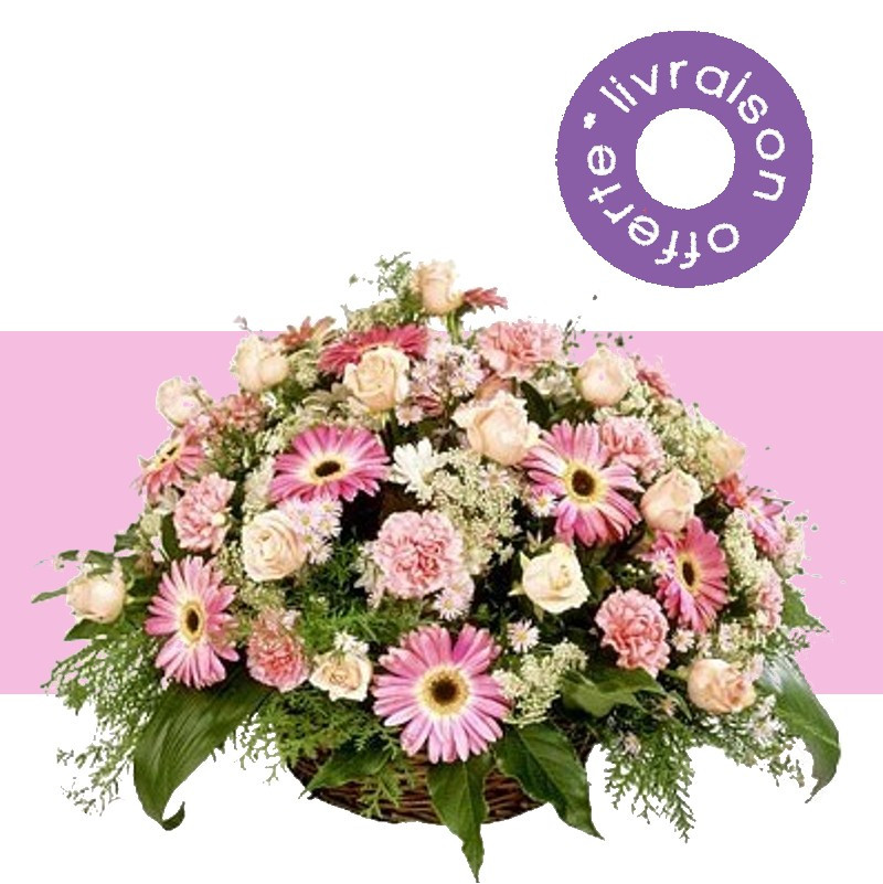 Fleurs deuil, deces et enterrement Nancy par fleuriste Interflora : Coupe ronde de fleurs variées Astrid