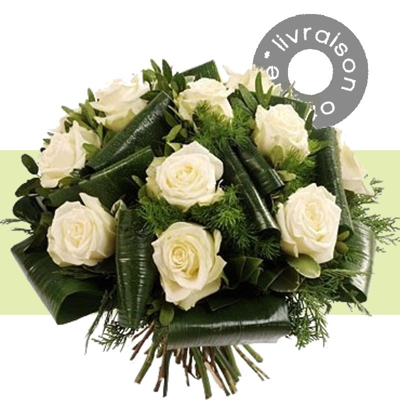 Fleurs deuil, deces et enterrement Nancy par fleuriste Interflora : Bouquet deuil blanc Solsy