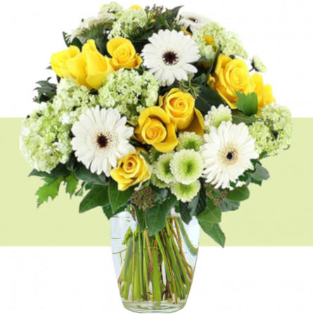 Fleurs anniversaire en bouquet  pour un joyeux anniversaire - livraison gratuite -  bouquet de fleurs Clarté, bouquet lumineux