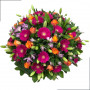 Fleurs deuil, deces et enterrement Nancy par fleuriste Interflora : Cerise, coussin rond de fleurs colorés