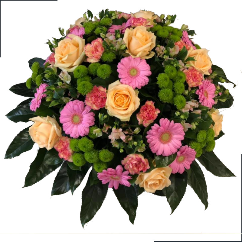 Fleurs deuil, deces et enterrement Nancy par fleuriste Interflora : Pêche, coussin de fleurs