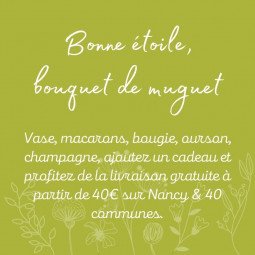 Bonne étoile et macarons, bouquet de muguet et gourmandises - fleuriste muguet à Nancy
