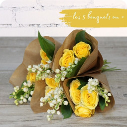 Brin de soleil, petit bouquet de 2 brins de muguet et roses jaunes - fleuriste muguet à Nancy